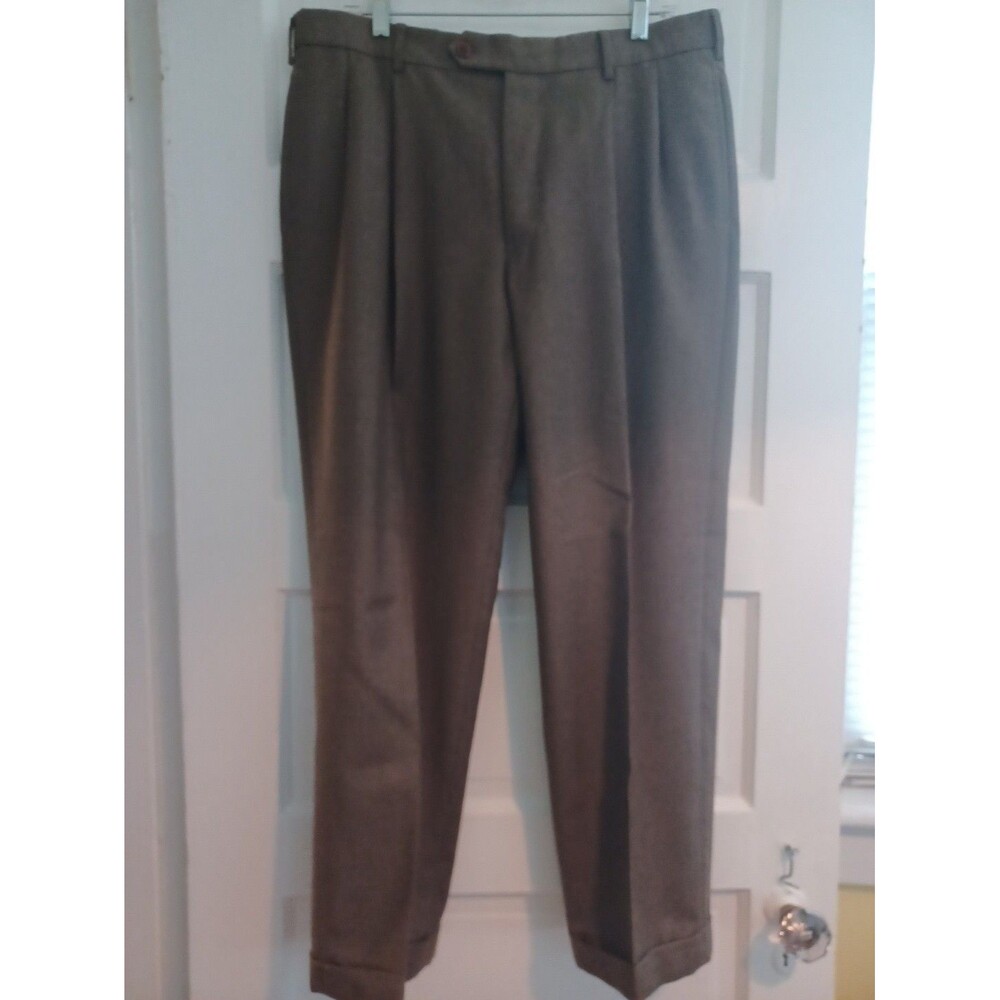 Brooks Brothers 346 brown pleated dress pants mens 36x29 cuffs work trousers